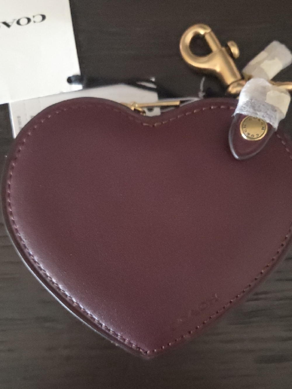 Coach Heart-Shaped Coin Pouch Keychain in Merlot with Gold Hardware - Picture 2 of 5